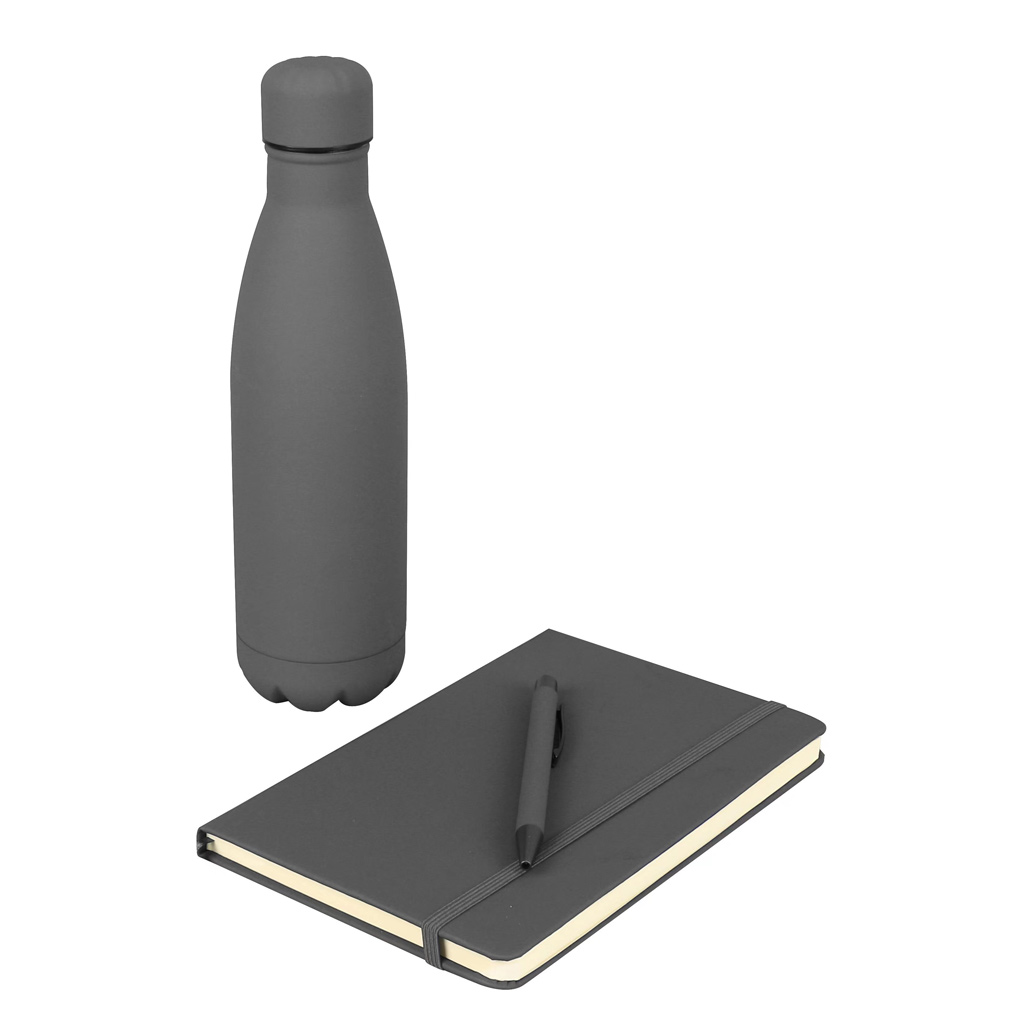 Giftology Set of Stainless Bottle, Notebook and Pen - Grey 1