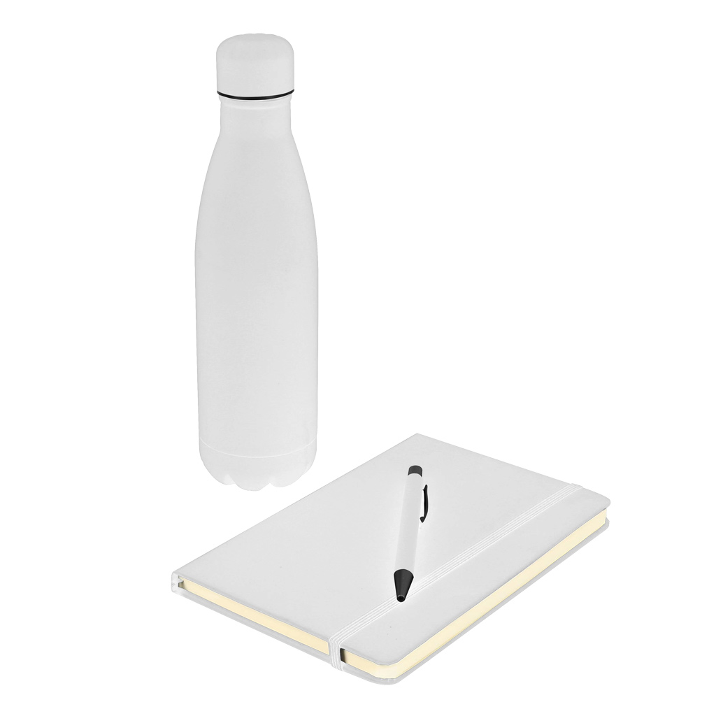 Giftology Set of Stainless Bottle, Notebook and Pen - White 2