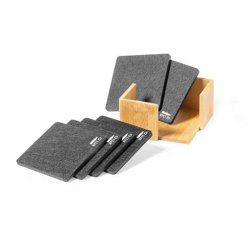 LAAX - eco-neutral RPET Set of 6 Coaster with Bamboo Holder (1)