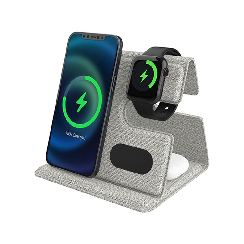 PLANA - CHANGE ZERO Recycled 3-in-1 Wireless Charger Station - Grey (2)