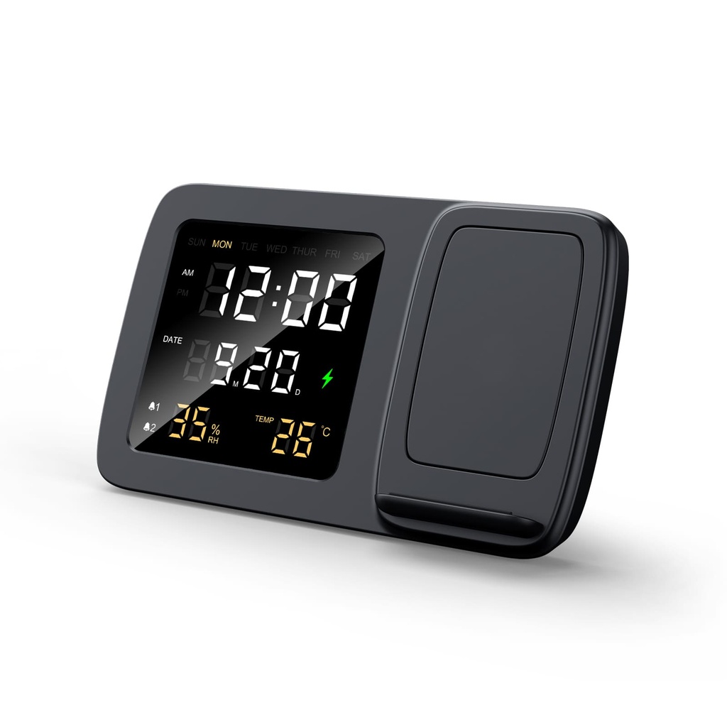 RISE - Giftology Digital Alarm Clock Wireless Charger - Black (3)
