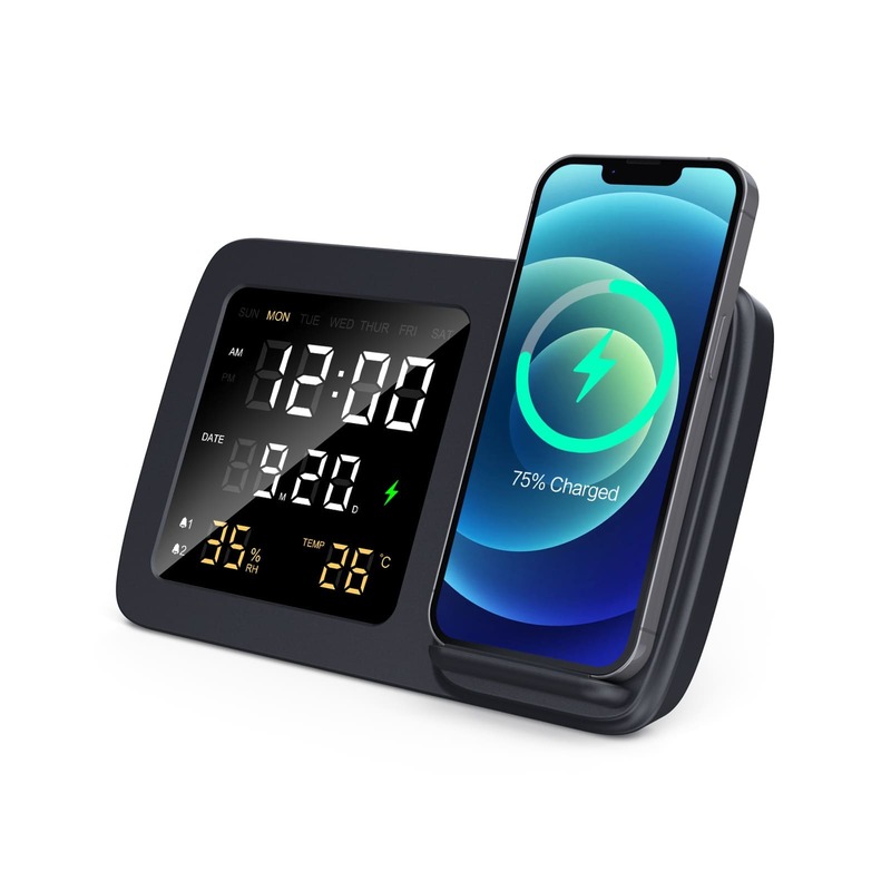 RISE - Giftology Digital Alarm Clock Wireless Charger - Black (5)